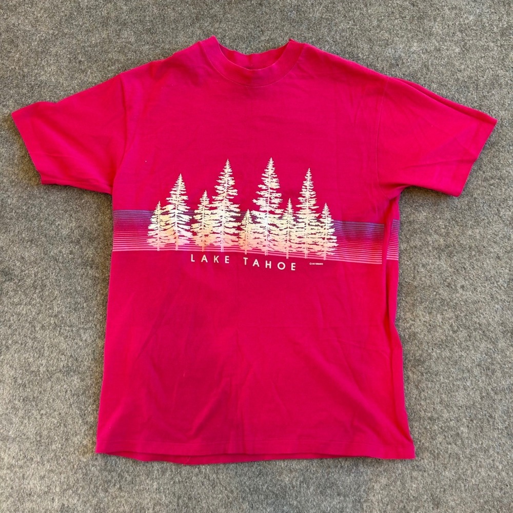 Vintage‎ 80's Lake Tahoe Puff Print Wrap Around Outdoors Single Stitch T-Shirt L